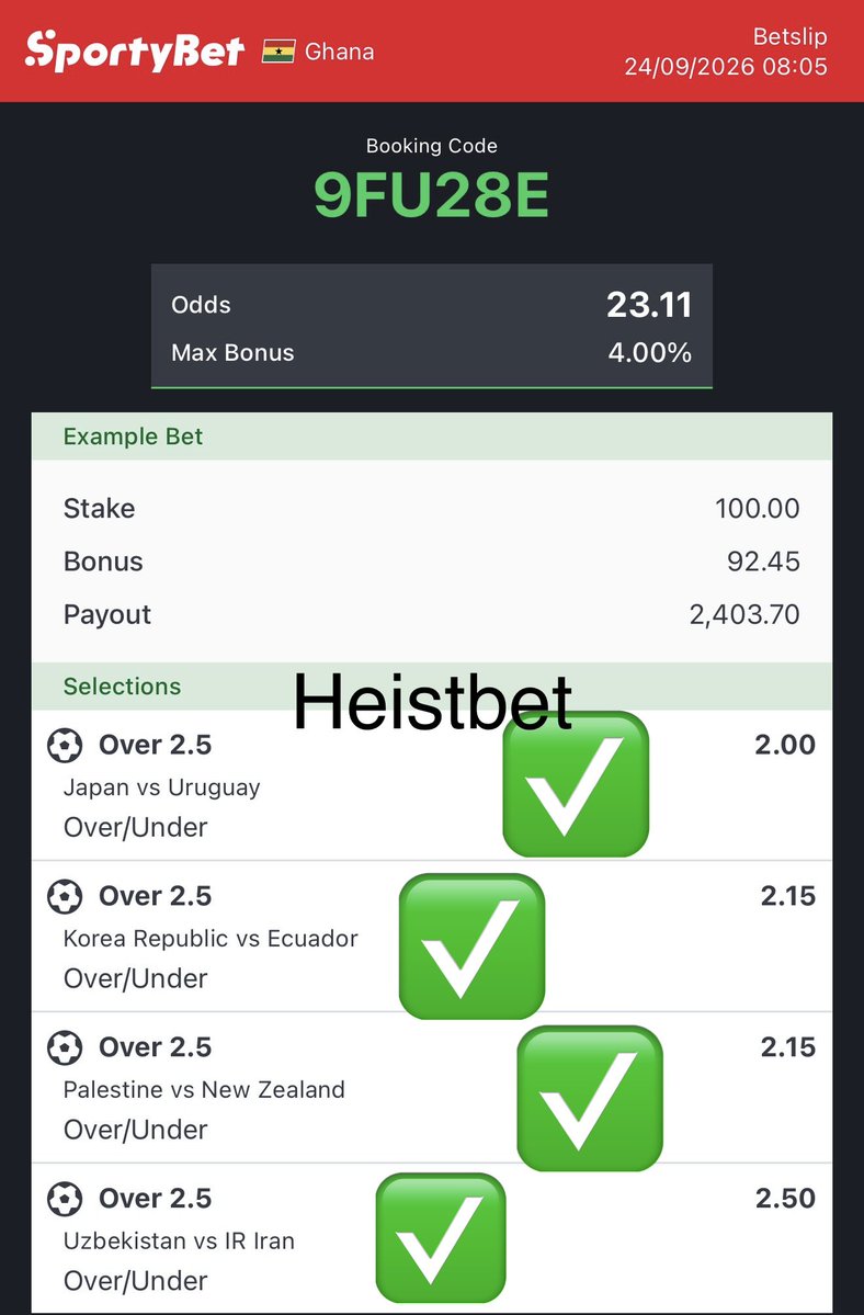 HeistBet's tweet photo. I just booom 40k Ghana cedis on sportybet 🔥💥💥💥💥🏆🏆🏆🏆🏆🏆🏆🏆🏆🏆🏆🏆
25+odds boooom🔥🔥🔥🏆🏆🏆🏆🏆
5+odds boooom🔥🏆🏆🏆💥💥🏆🏆🏆
Posted it on my telegram channel 

First 200 to repost like and comment will receive 100 cedis each 🔥🔥🏆🏆🏆🏆🏆 https://t.co/XfYGOEgrcP