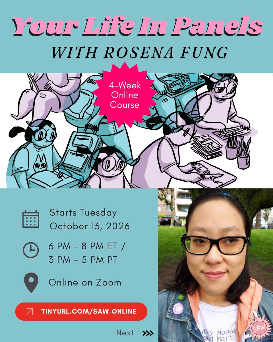 comicsworkshop's tweet photo. Explore different ways of creating autobiographical comics with Rosena Fung: works that harness and distill individual experiences (including observations, memory, and emotions) into stories that are deeply personal yet emotionally resonant for readers.

https://t.co/4bmGIKHSQb https://t.co/MzrqoNGwVL