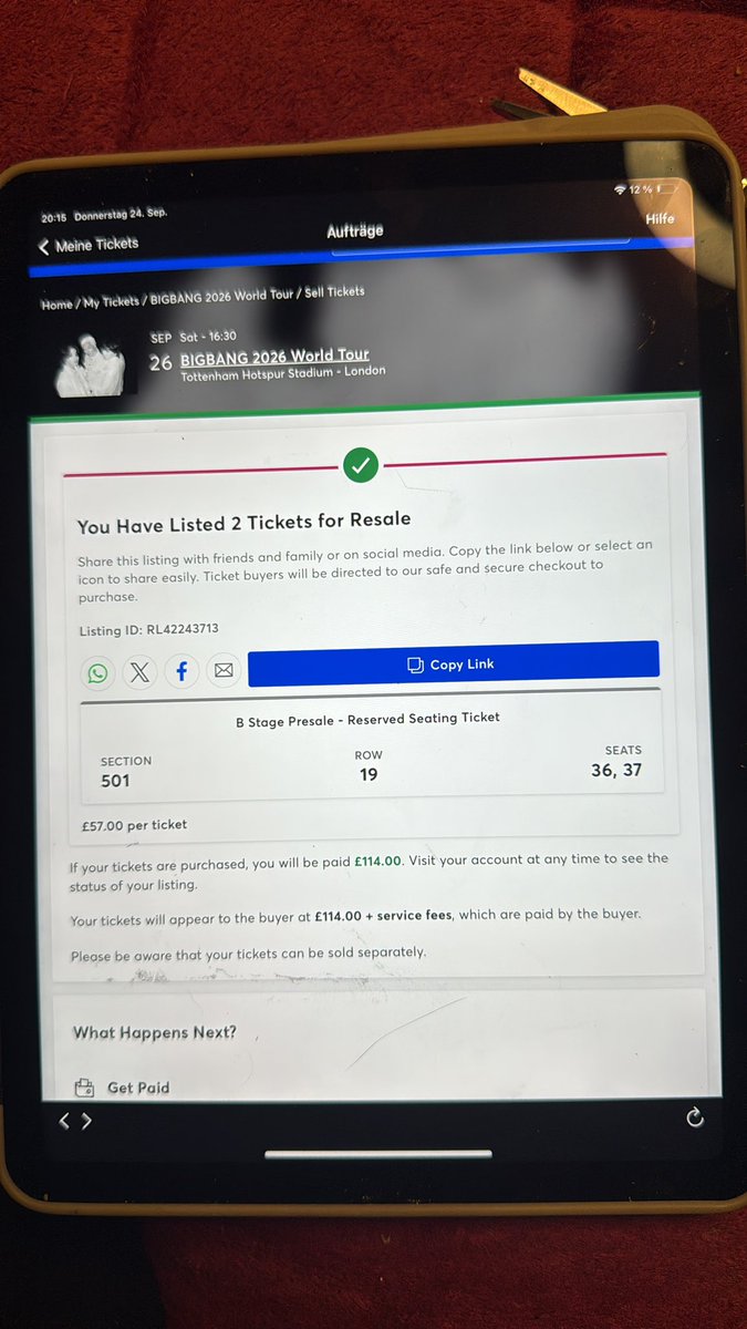 sopegukki's tweet photo. selling my bigbang tickets 

£57 instead of £74

heres the link

https://t.co/8aqjHVHleD

#bigbanglondon #bigbangvip #bigbangtour https://t.co/KYsvASG8gP