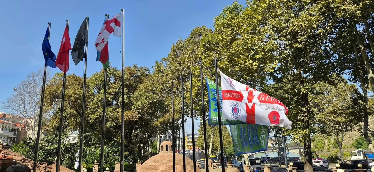 bluesbrothers86's tweet photo. Ulster flag flying high in Tbilisi, Georgia 🇬🇪 ahead of Northern Ireland's game tomorrow evening! 👏 https://t.co/AvtCYBSrb0
