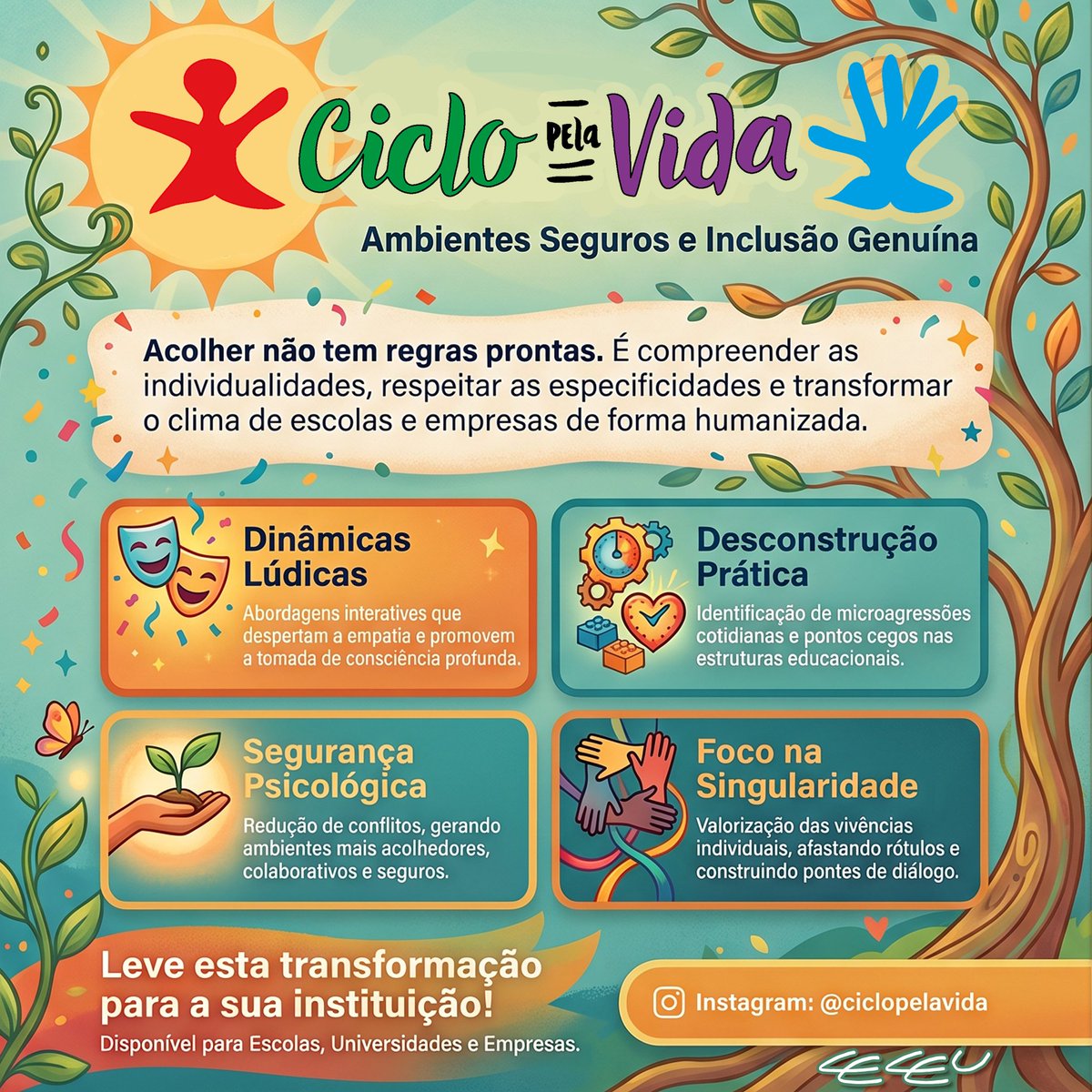 ceceusimi's tweet photo. Construir oásis contra a violência se tornou urgente!
O Ciclo pela Vida propõe transformar escolas e empresas em ambientes inclusivos. Acolher é exercitar a escuta ativa com afeto.
Leve esse cuidado para sua equipe e futuros cidadãos!
https://t.co/BUZZVA7UdF https://t.co/eQzfoLnGAa