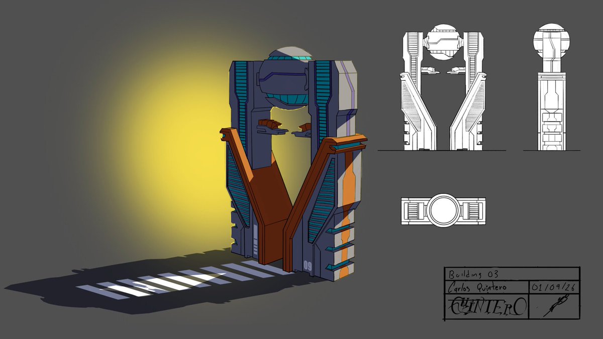 K_I_R_I_M_E_A's tweet photo. Aquí algunos de los model sheets para los diseños de los edificios que use en mi última ilustración alv #conceptart #modelsheet #photoshop #cyberpunk #scifi https://t.co/llqoYVq2CR