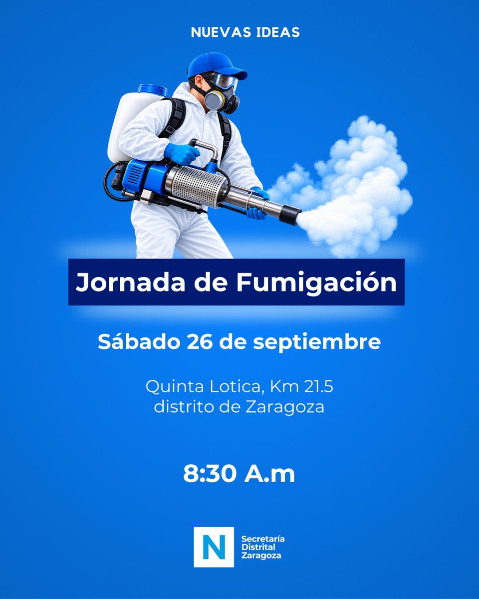 zaragoza_ll's tweet photo. 🦟 **¡Prevenir es tarea de todos!**

Como estructura de Nuevas Ideas Zaragoza, seguimos comprometidos con el bienestar de nuestras comunidades y la prevención del dengue, zika y chikungunya.

Por ello, realizaremos una jornada de fumigación casa por casa https://t.co/LNNXqCKY5g