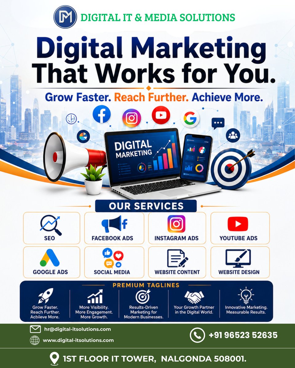addisonwhiteugr's tweet photo. Grow faster, reach further, and achieve more with Digital IT &amp; Media Solutions. From SEO and social ads to website design and content creation, we deliver measurable results to help your business scale. Contact us today. +91 96523 52635 | https://t.co/9mNiiMVpHh