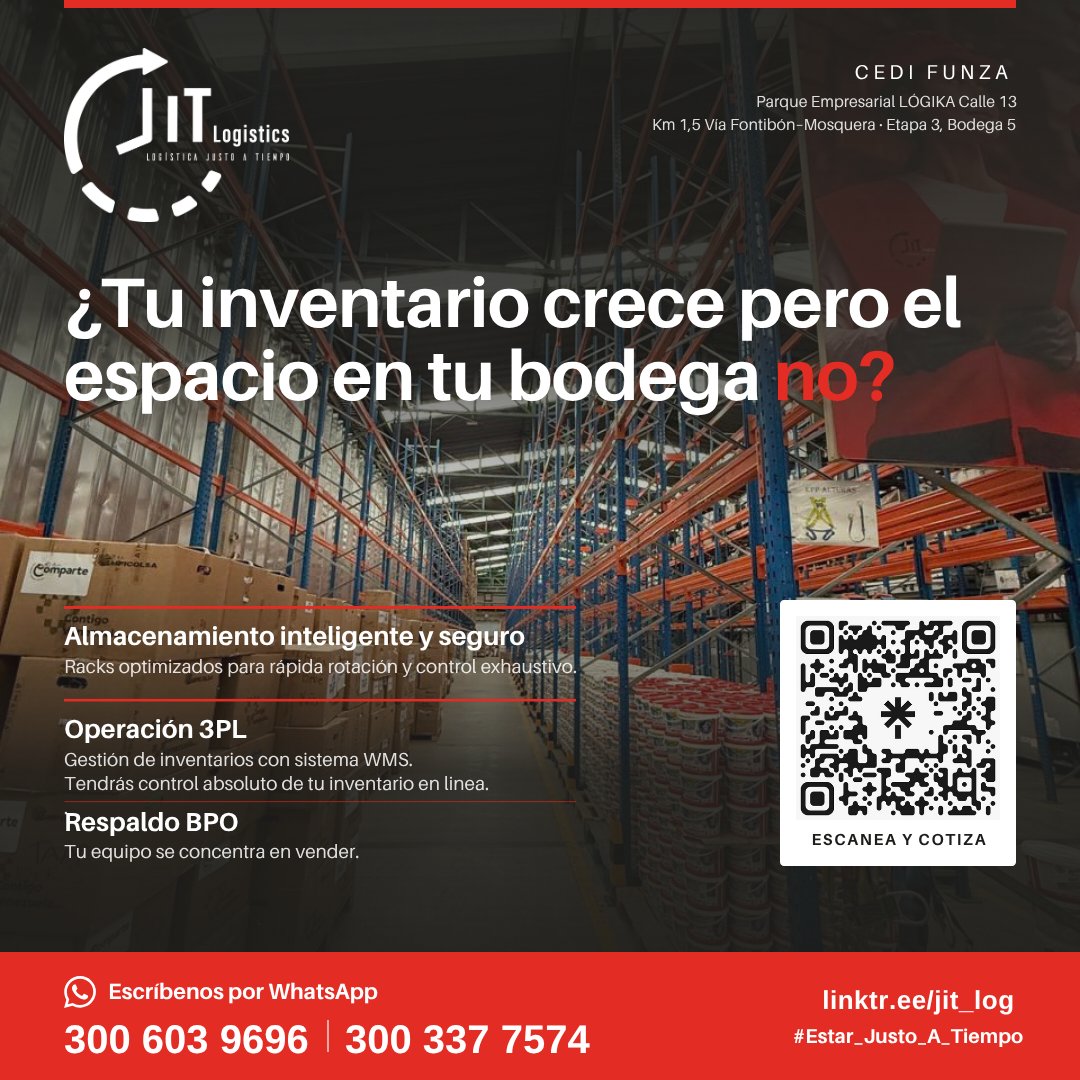 logistics_jit's tweet photo. ¿Ya tienes bodega asegurada para la temporada de fin de año, o lo estás dejando para última hora?
  
WhatsApp 300 603 9696  o 300 337 7574 
  #TemporadaAlta #3PLColombia #Estar_Justo_A_Tiempo https://t.co/oj5agaP30D