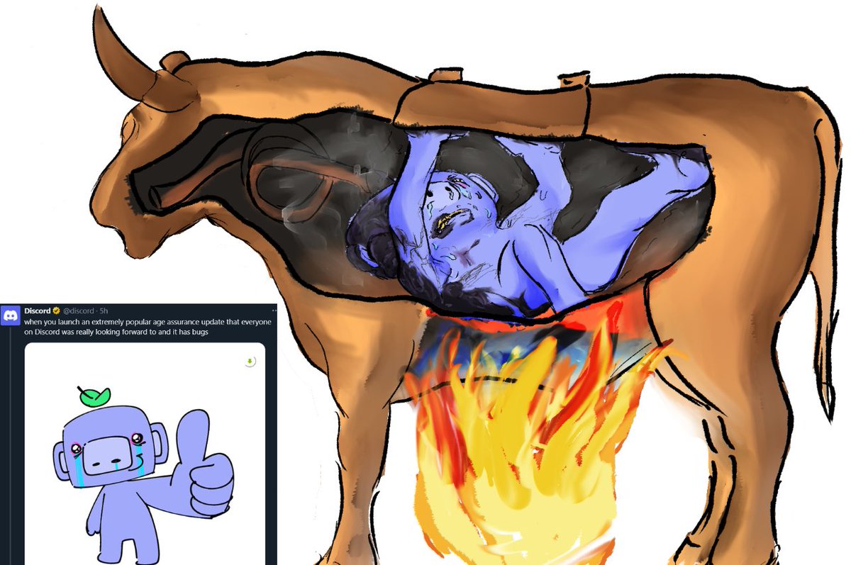 MTF0XTROT's tweet photo. Here's a drawing of your Mascot getting boiled alive in a Brazen Bull. https://t.co/Z4phBxX3N0