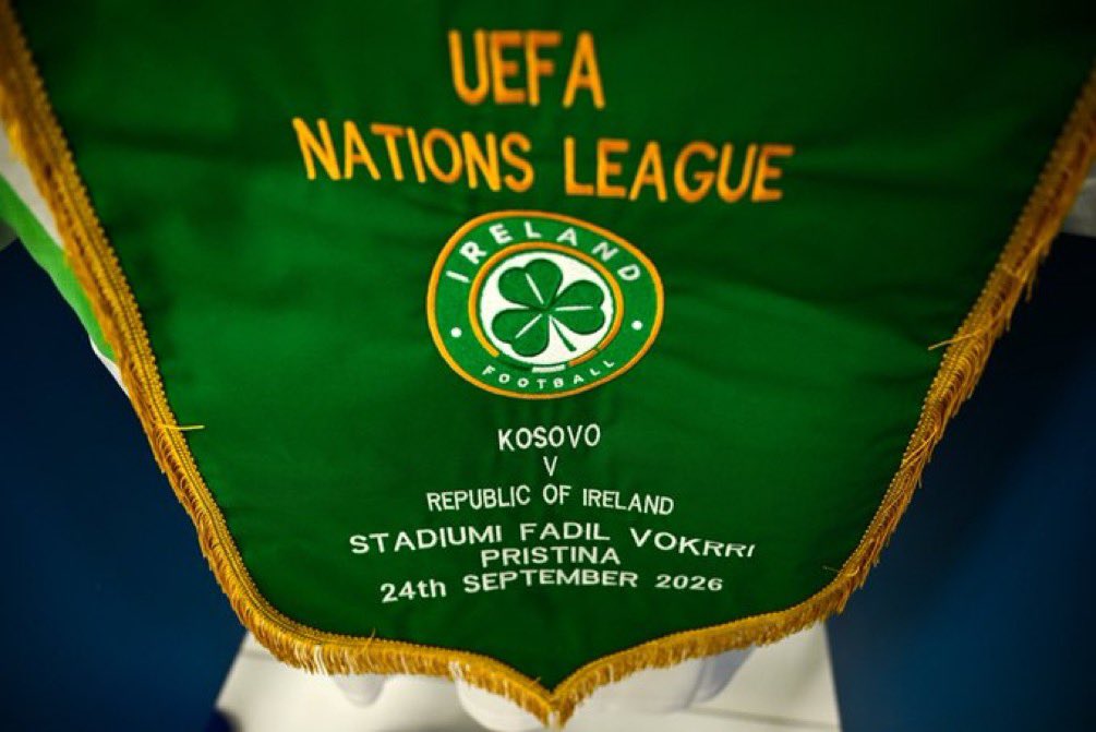 IrlAmbHungary's tweet photo. 18 years after Ireland was amongst the first states to recognize Kosovo’s independence, proud to see our flags fly side by side as our footballers face each other for the first time in Pristina. Whatever the result, a moment to consolidate 🇮🇪 - 🇽🇰 friendship. https://t.co/8mCQ7vVVWR