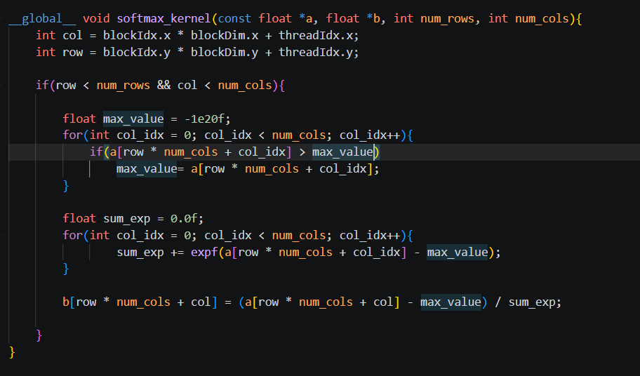 RedJOe_0608's tweet photo. Continued with CUDA today. Practiced previous kernels and wrote 2 new kernels: 
1. Convolution 2D
2. Softmax 2D

These are still the naive implementations, but the idea so far is simple: assign each GPU thread a calculation/operation that can be executed parallelly.

#CUDA https://t.co/GP7AhYHX8d