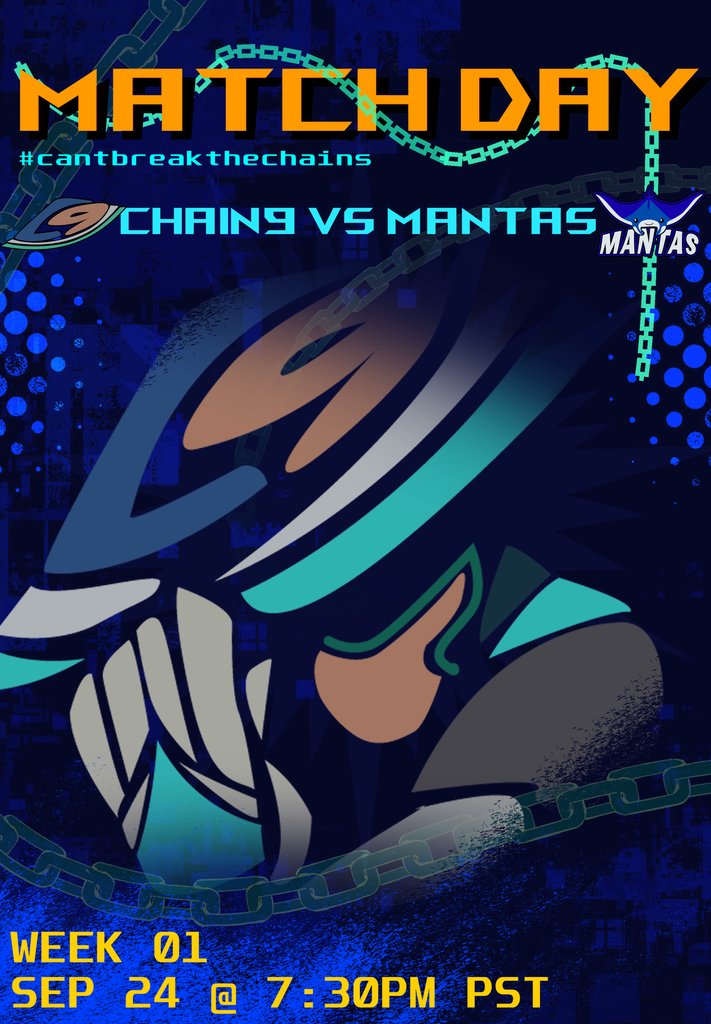 TeamSleepMissed's tweet photo. Chain 9's first match of the season is here! We're diving straight in...

@ARCTheLeague | Week 1
September 24th @ 7:30 PM PST 
vs. Mantas

#ARCS2 #CantBreakTheChains⛓️ https://t.co/PXmYvGHI9s