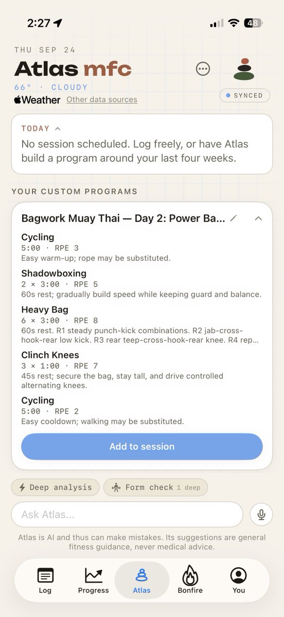 treetoptremor's tweet photo. For comparison here’s the same outputs from @isofit_app
Body graph with volume heat map across 7d-30d-90d-all time
+ Custom Muay Thai training program shown but Atlas is a master at strength, conditioning, and recovery programs too. #muse #workoutapp https://t.co/SFGNV5E55p