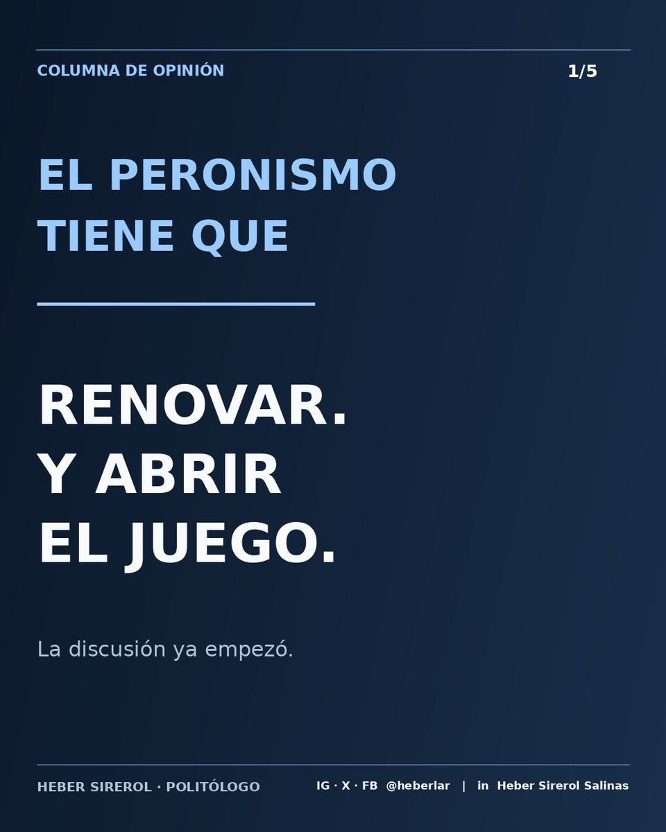 heberlar's tweet photo. El peronismo tiene que renovar. Y abrir el juego.

Renovar no significa solamente cambiar nombres. También exige revisar las formas, los liderazgos, los acuerdos y el proyecto que se ofrece a la sociedad.

De cara a 2027, el peronismo riojano debe analizar todas las alternativas, combinar experiencia con nuevos protagonismos y buscar a quienes puedan aportar desde el territorio, la gestión, el conocimiento y otros sectores afines.

Una fuerza política que quiere volver a representar una mayoría no puede encerrarse en sí misma.

Tiene que escuchar, ampliar y construir.

La discusión ya empezó.

Leé la columna completa:
https://t.co/1npMNjiLr9