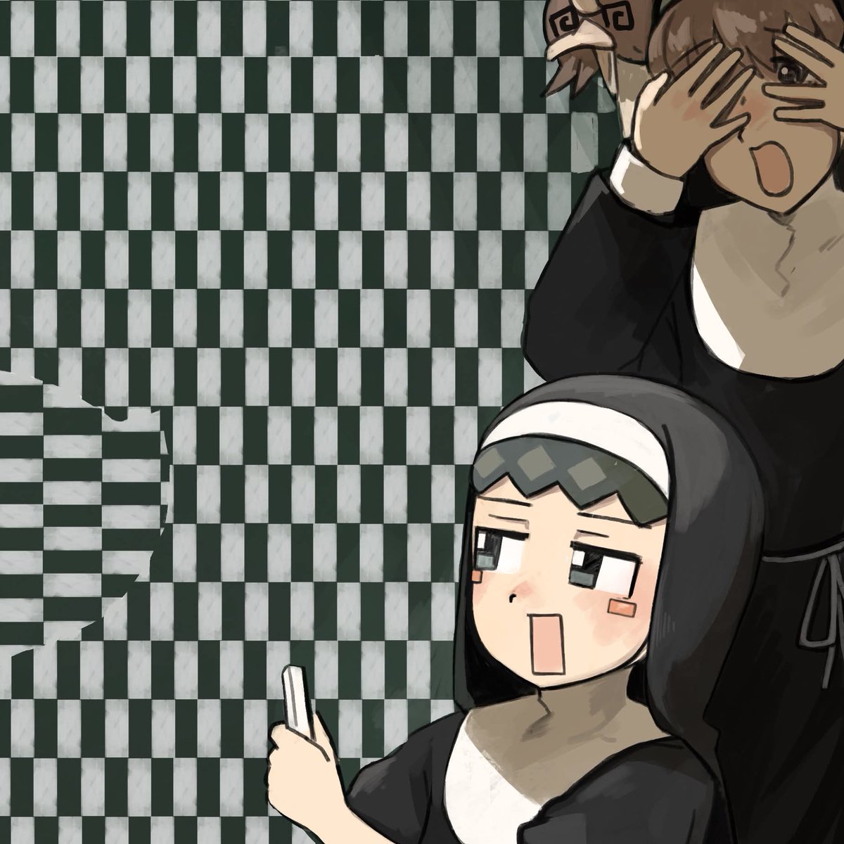 OnatiusR's tweet photo. @hyxpk Euclid Nun: "Walls like these are made to induce migraines, a popular torture method."
Shytower Nun: "Cookie, are you alright?"
Cookie the Ostrich: "I am Nun Fury, Agent of S.H.I.E.L.D." https://t.co/N6WTsoqFHn