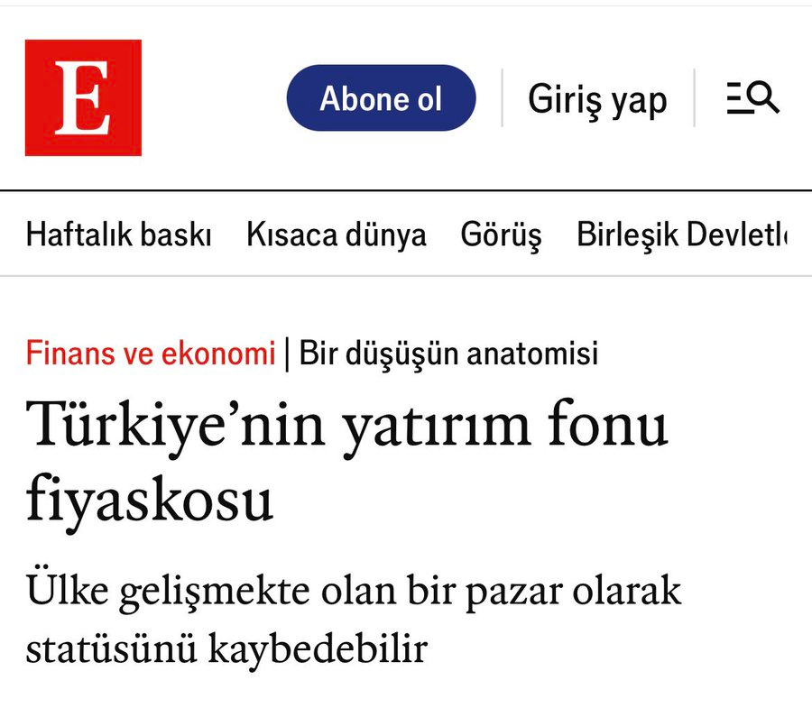 fonunmagdurlari's tweet photo. DURUMUN CİDDİYETİNİ KAVRAYIN DERKEN TAM DA BUNDAN BAHSEDİYORDUM.  

The Economist:  “Türkiye gelişmekte olan ülkeler kategorisindeki yerini kaybedebilir.”  

ACİLEN FON KRİZİNİN DÜZELTİLMESİ VE İNSANLARDAN ALIKONULAN PARALARIN GERİ YERİNE KONMASI GEREKİYOR. 17 EYLÜL 13:30 ÖNCESİ İPTAL EDİLEN EMİRLERİN AKIBETİNİN MAĞDURLARIN LEHİNE BELİRLENMESİ GEREKİYOR. BİST YATIRIMCISININ GÜVENİNİN GERİ KAZANILMASI GEREKİYOR. BİR DAHA BÖYLE BİR KRİZİN YAŞANMAMASI GEREKİYOR.

#TeraMağduriyetiSonBulsun
