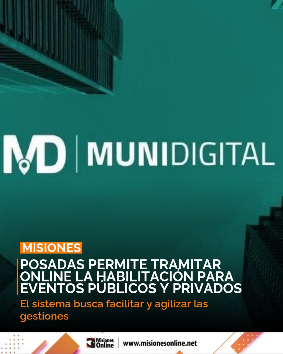 misionesonline's tweet photo. Posadas: ya puedes tramitar online la habilitación de eventos públicos y privados. 💻 El nuevo sistema agiliza tus gestiones municipales. Simplifica tus permisos. 👉 Más info: https://t.co/bT6lI9MUn5 #Posadas #Eventos #Tramites https://t.co/Hg3SwCx1oE
