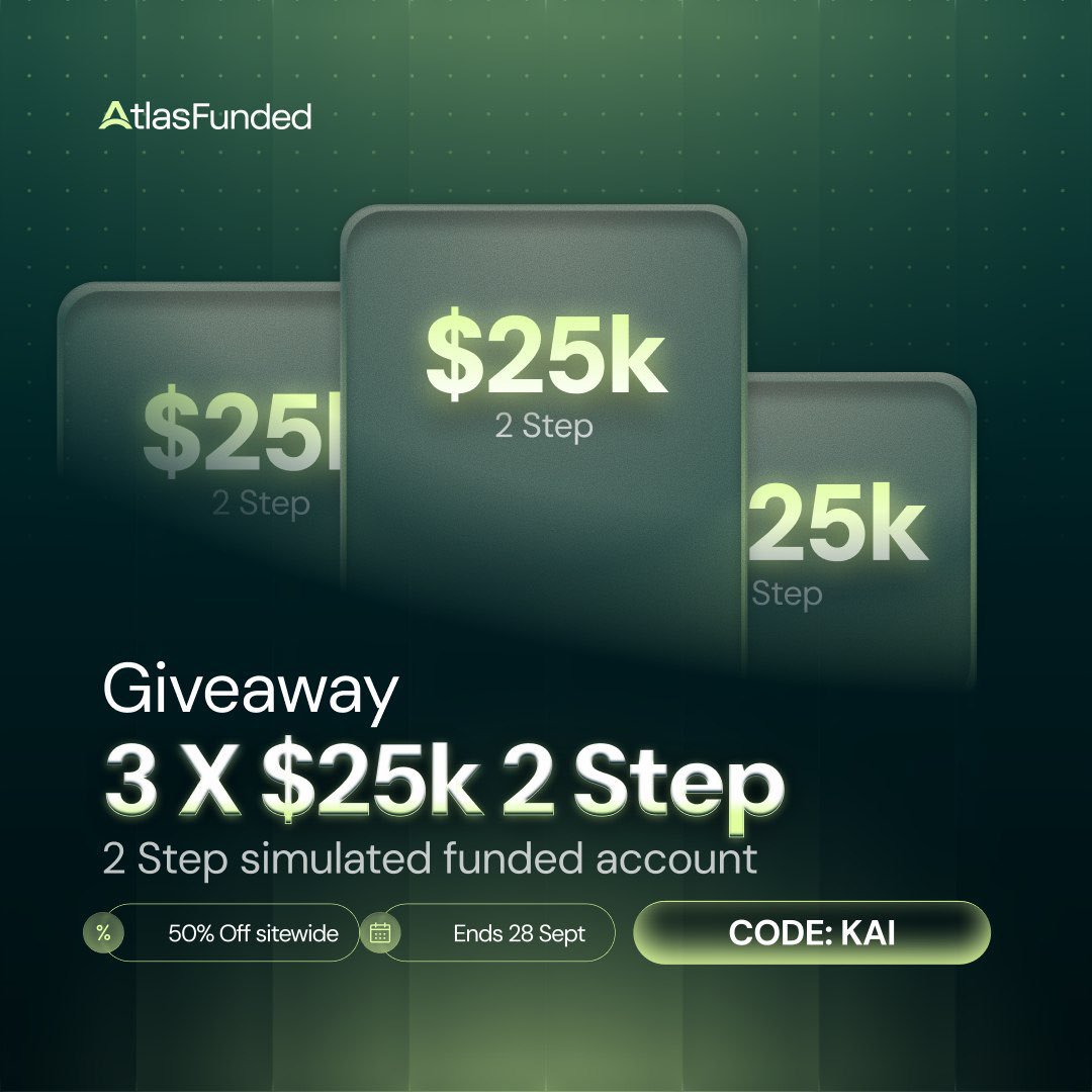 geedayef's tweet photo. GIVEAWAY: 3 x $25K 2-Step accounts

To enter:
→ Follow @geedayef @atlasfunded @atlas_futures
→ Like + RT

Winners in 7 days.

Bonus: geedaye is 50% off sitewide, and I'm gifting a $50K Instant to one person who picks up an account this week.

https://t.co/Qo6AjS5Yxt… https://t.co/Yn2jqfJ6Vk