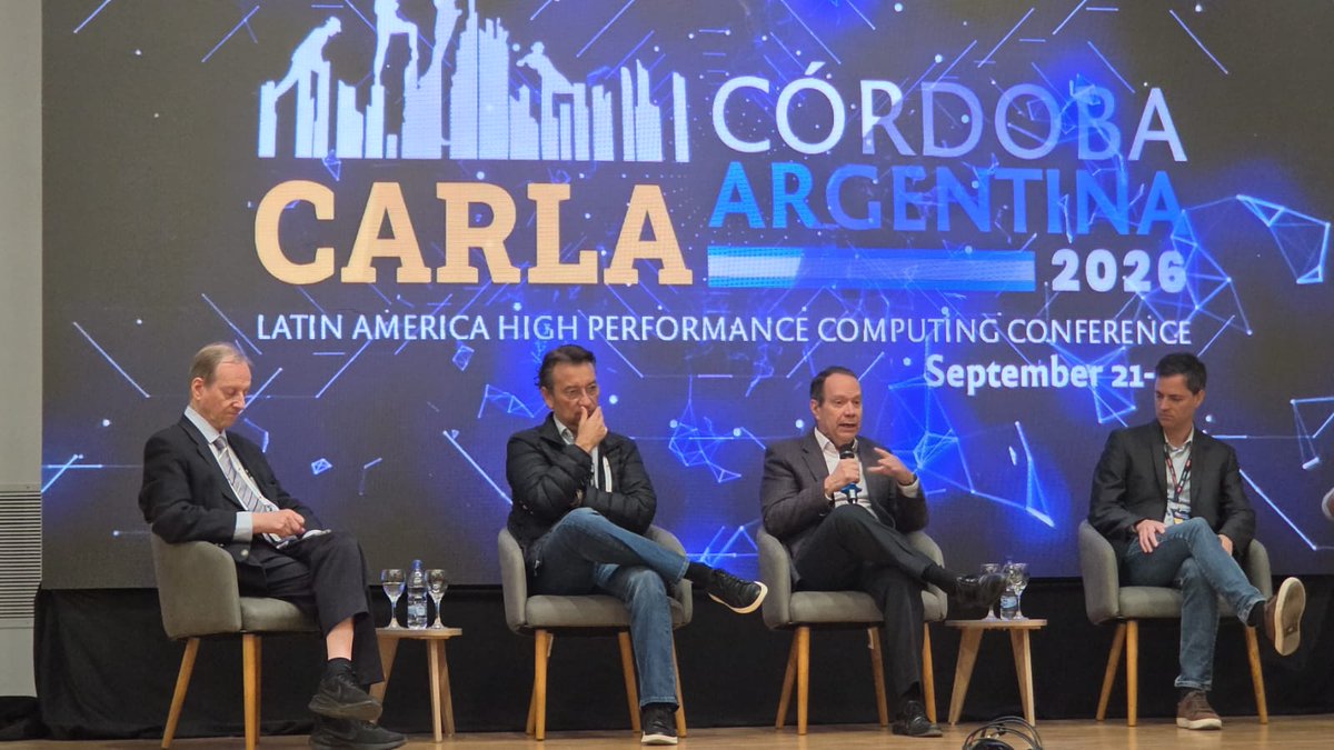 RedCLARA's tweet photo. Esta semana hemos estado en CARLA2026 @CARLA_Conf  en Córdoba, Argentina, con la comunidad HPC liderada por @SCALAC_Computo. Hoy nuestro director, @eliecercadenas participó en el panel "High-Performance Computing as a Regional Catalyst: Policy, Finance, and Collaboration". https://t.co/JuNboPfr89