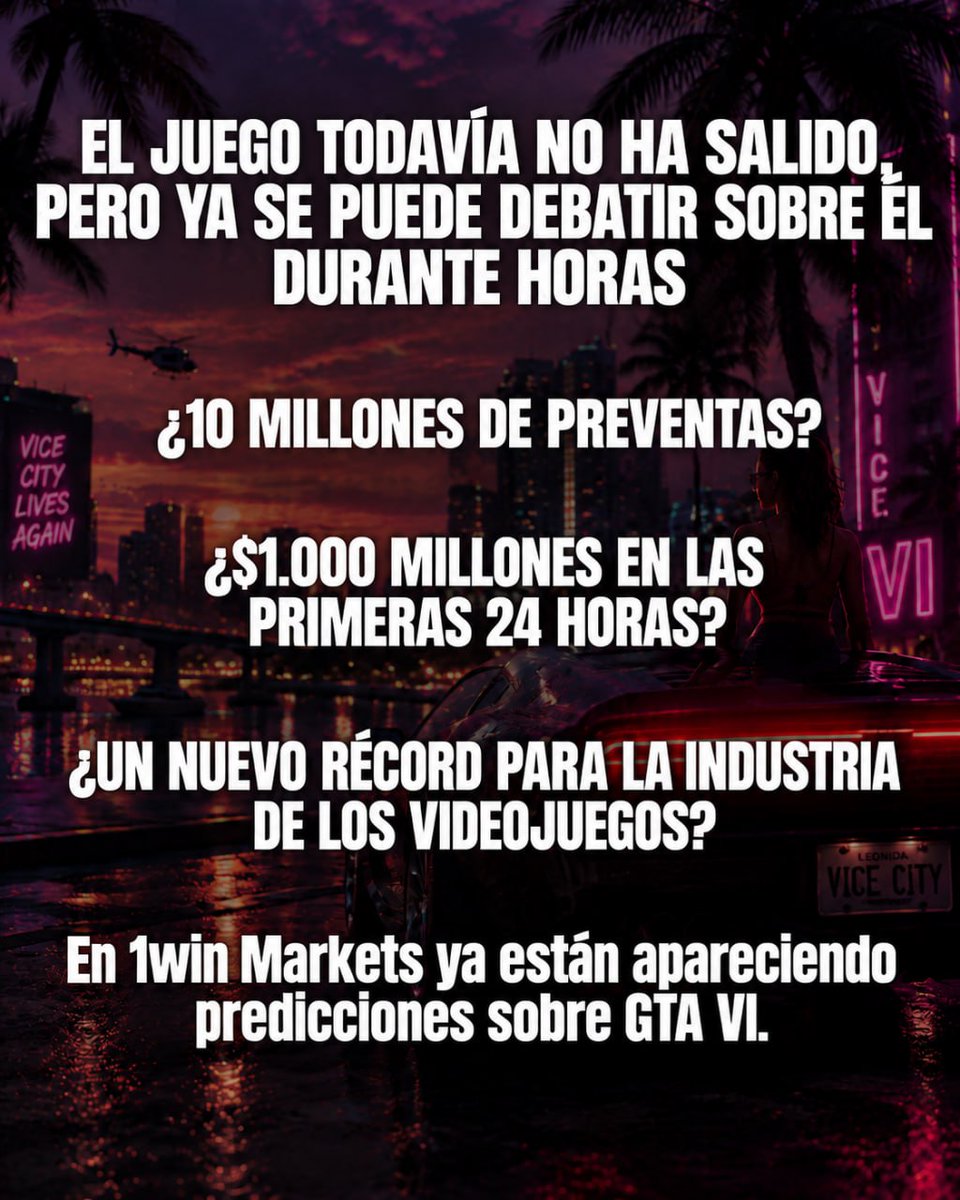 Mundo__Paisajes's tweet photo. GTA VI aún ni siquiera ha salido y ya se están contando miles de millones a su alrededor

Algunos esperan récords de ventas, otros debaten si el lanzamiento podrá convertirse en el más grande de la historia de la industria. En 1win Markets ya han aparecido predicciones sobre GTA VI y la gente está eligiendo a tope sus resultados.

A juzgar por el nivel de hype, la pregunta principal ya no es si el lanzamiento será enorme, sino cuán enorme resultará.
