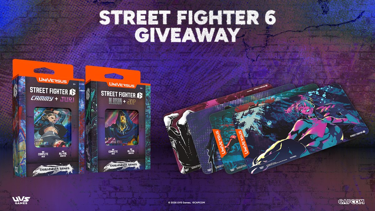 UniVersusCCG's tweet photo. 👊 STREET FIGHTER 6 GIVEAWAY 👊

To enter:
• Follow @UniVersusCCG
• Like &amp; repost
• Reply with your favorite fighter from the collection

For a chance to win the complete Street Fighter 6 Part Deux collection!

3 winners will be announced on October 2 and contacted via DM. https://t.co/rkYBxleCVt