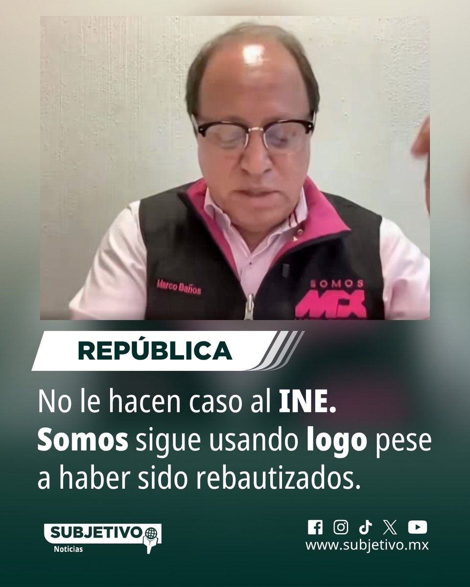 maximoam_'s tweet photo. #República 🚨 MARCO BAÑOS SIGUE PORTANDO EL VIEJO LOGO DE “SOMOS MX”

Más de tres semanas después de que el INE aprobara la nueva identidad oficial de SOMOS, Marco Baños apareció todavía con un chaleco que conserva el antiguo emblema “Somos MX”.

¿Nadie le hace caso al INE?👇🏼
https://t.co/o1X9KAfmPT