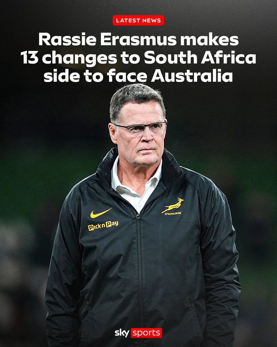Dvantage_point's tweet photo. South Africa have made 13 changes to their starting line-up for Sunday's one-off Test against the Wallabies in Perth 🇿🇦

Only lock Eben Etzebeth and winger Ethan Hooker retained their starting roles from the team that beat the All Blacks 43-28 🏉 https://t.co/sX9ELCA34W