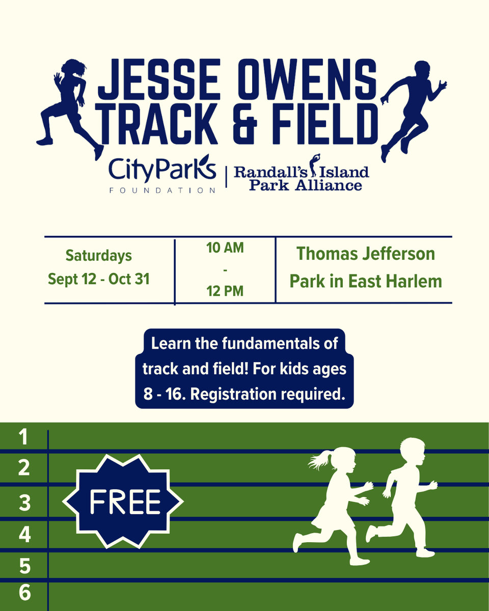 randallsisland's tweet photo. Join us on Saturday for our free Jesse Owens Track &amp; Field Youth Program!👟

Each week on the track at Thomas Jefferson Park from 10 AM - 12 PM, dedicated coaches will instill the fundamentals of the sport into kids ages 8 - 16. 

Details &amp; registration: https://t.co/WGbQ8ZEw9r https://t.co/1P7TabBBup