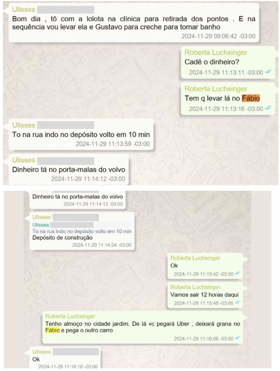 Pri_usabr1's tweet photo. “FAZ ESSE PIX, PORRA.” No WhatsApp, Roberta Luchsinger coordenava e cobrava pagamentos para Lulinha: R$ 100 mil e manda “deixar grana no Fábio”. 

Há depósito de R$ 26.809 na TTW “para Fábio”. Ela o chama de sócio: “meu sócio é guloso, tá”. https://t.co/2PQVxzokbd