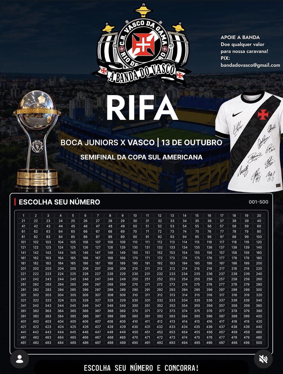 luisplomar's tweet photo. boa tarde, galera! a Banda da GDA está fazendo uma rifa para custear os gastos da ida pra Argentina com os instrumentos. não é um investimento barato, porém é de uma importância absurda que a torcida esteja presente com os instrumentos, pode ser o pontapé inicial pra nossa classificação vindo da arquibancada.

quem puder contribuir comprando a rifa, o valor é de R$15. basta escolher o número, fazer o pix e enviar o comprovante + numero do wpp na DM do instagram @/abandadovasco.

quem não puder contribuir comprando, pode divulgar também para chegar em mais pessoas.

💢🏁