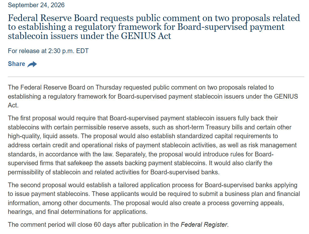 CryptooIndia's tweet photo. JUST IN: 🇺🇸 Federal Reserve proposes new rules for banks issuing payment stablecoins under the GENIUS Act. https://t.co/nUQtdOZXeM