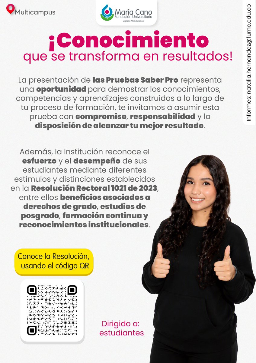 MariaCano_col's tweet photo. ¿Conoces los beneficios institucionales por obtener excelentes resultados en las Saber Pro?

Conoce más en el siguiente enlace o escaneando el QR:  https://t.co/spU1bC5UjM https://t.co/9XrCU1YB9Y