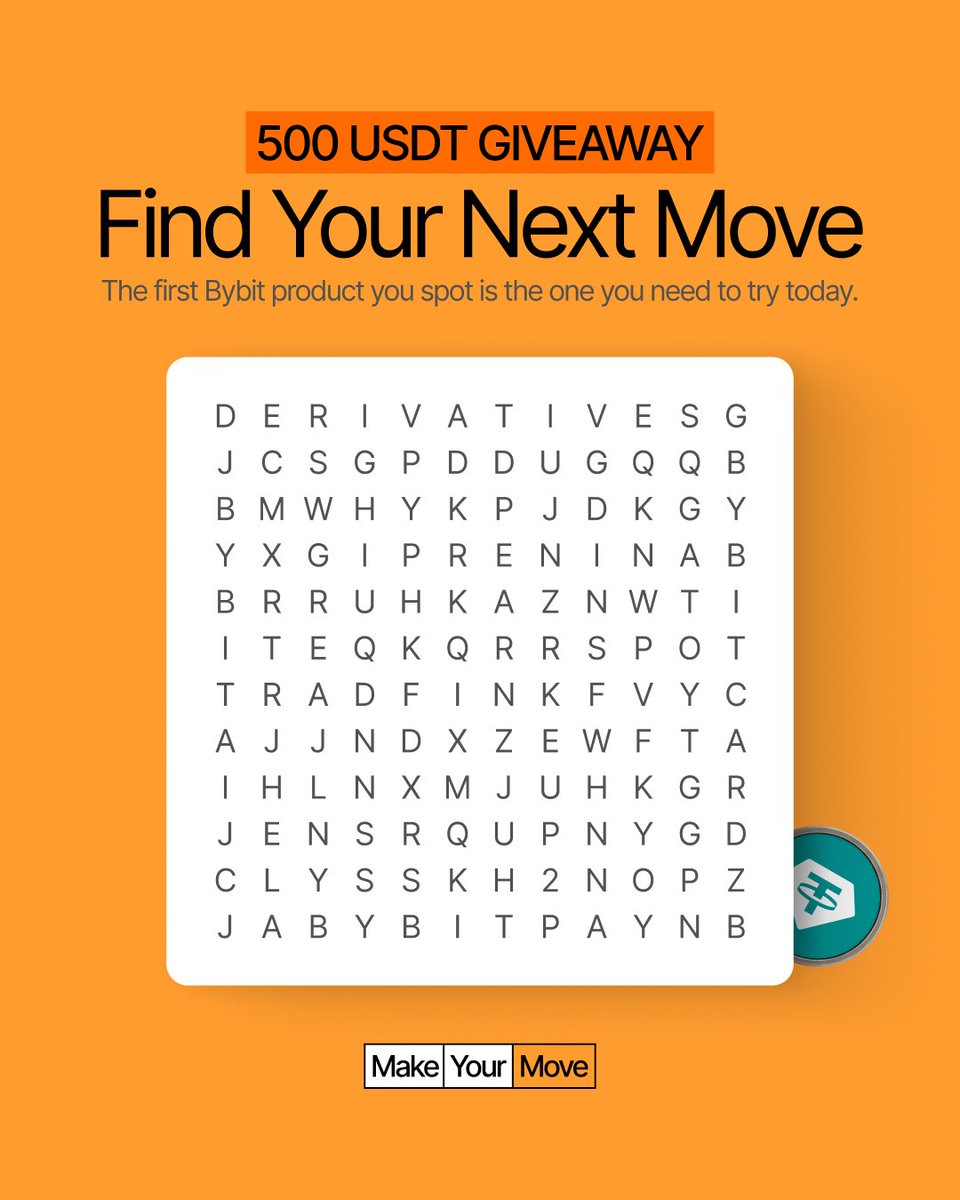 Bybit_Official's tweet photo. 🚨 Giveaway Alert! 🚨

Do you think you can spot your next move?

Like, Follow, and QRT highlighting the 8 Bybit Products for a chance at the 500 USDT Prize
5 Winners. 100 USDT Each. https://t.co/wbXoz1ir3Q
