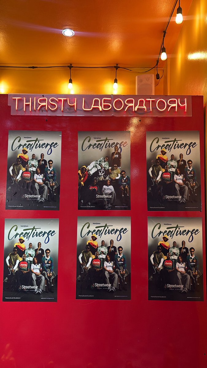 NoteSphere's tweet photo. NoteSphere’s Lagos Streetwear Founders Creativerse posters at @thirstyclub999! 💜 https://t.co/E8vsMXHnUY