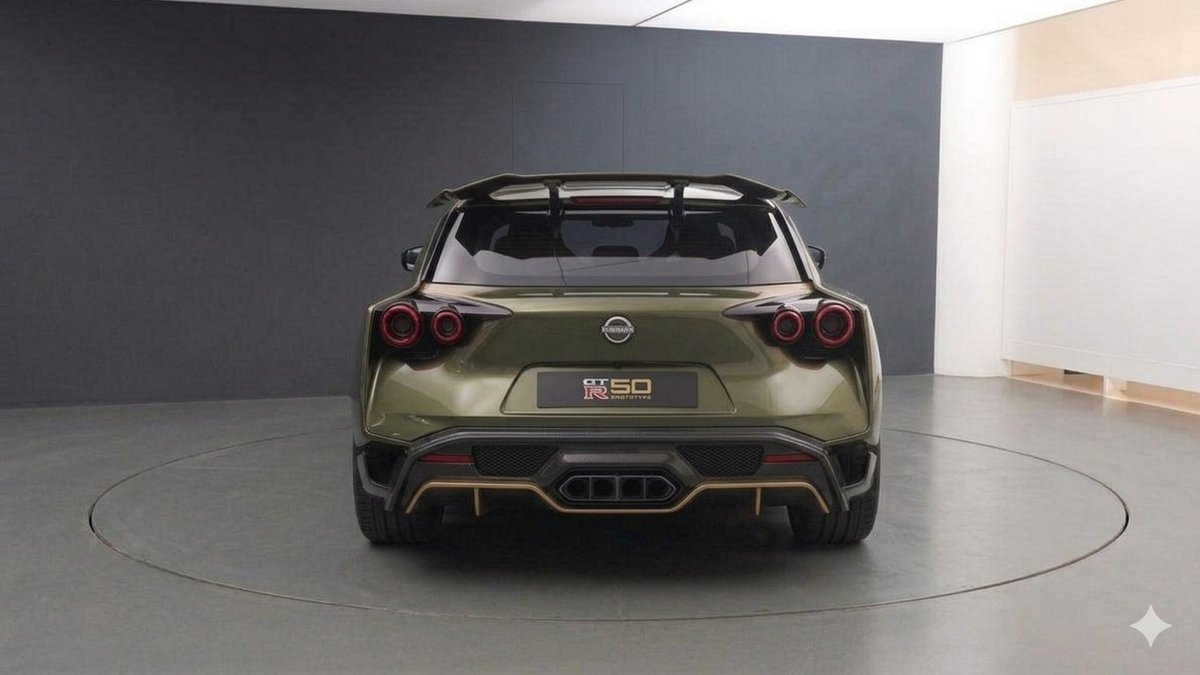 AsperisTerra's tweet photo. Nissan GT-R50 Shooting Brake concept. ⚡️ A 5-door high-performance SUV prototype that blends Godzilla's iconic styling cues with an aggressive, ultra-sleek roofline. Draped in its signature liquid metallic grey and gold livery. 🇯🇵🔥 #GTR #Nissan #ConceptCar #ShootingBrake https://t.co/l0L1EWrshs
