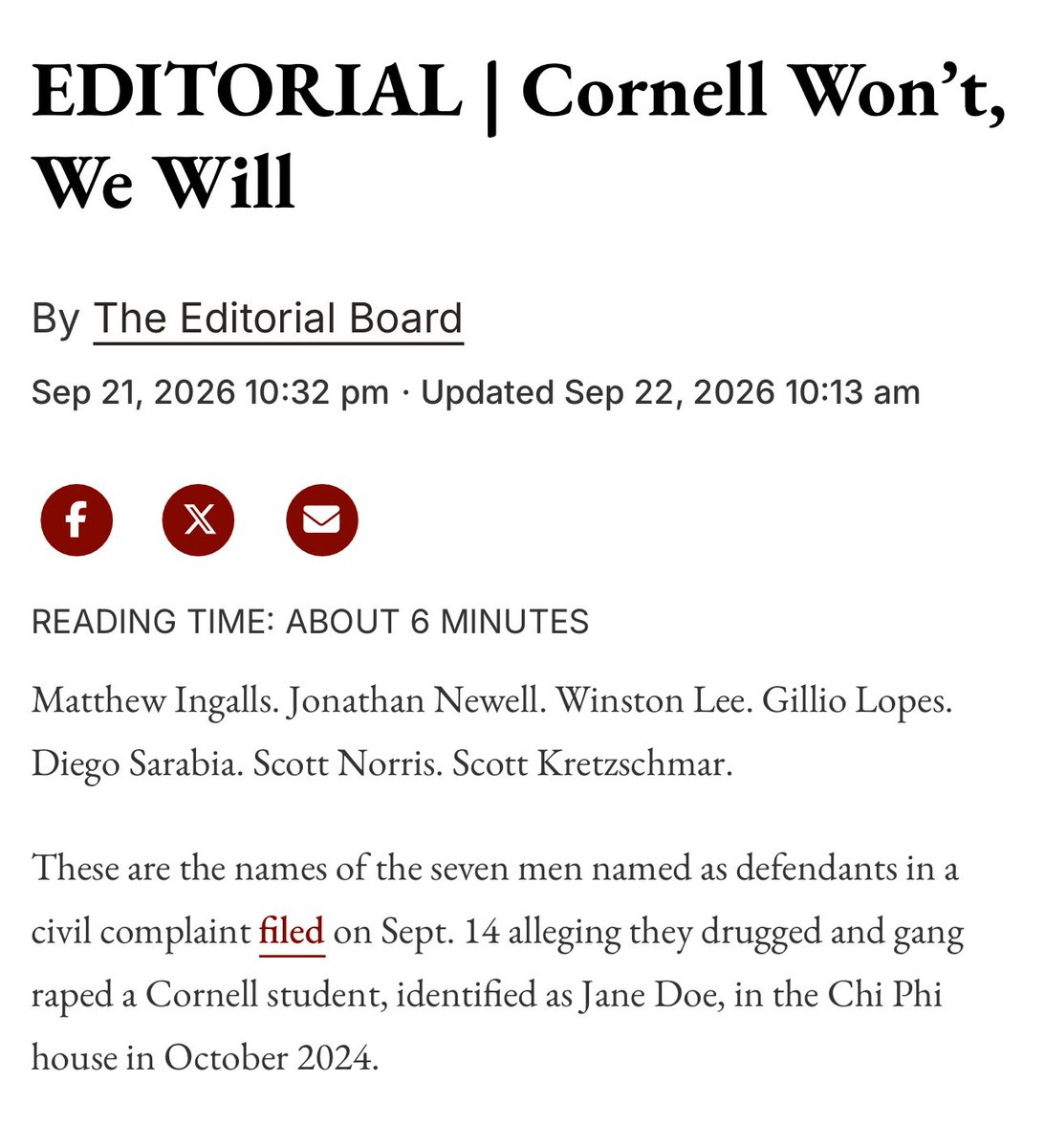 carolinekwan's tweet photo. excellent, morally imperative piece by the Cornell Daily Sun’s editorial board, eviscerating the university’s cowardice, hypocrisy, lack of transparency, and pattern of failing to adequately address the growing issue of campus sexual assault. 

https://t.co/Q8GBvWOiql https://t.co/zC93tSOj1c