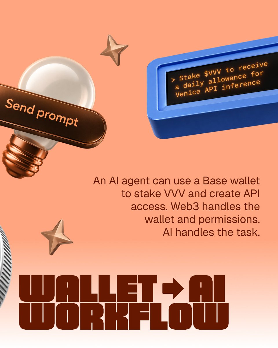 MetaMask's tweet photo. AI and web3 meet at the point that matters most: data.

$VVV is Venice’s token on Base, built with a specific job: connecting a wallet to private AI inference.

Here’s how it works 👇 https://t.co/wNLdtWjnwh