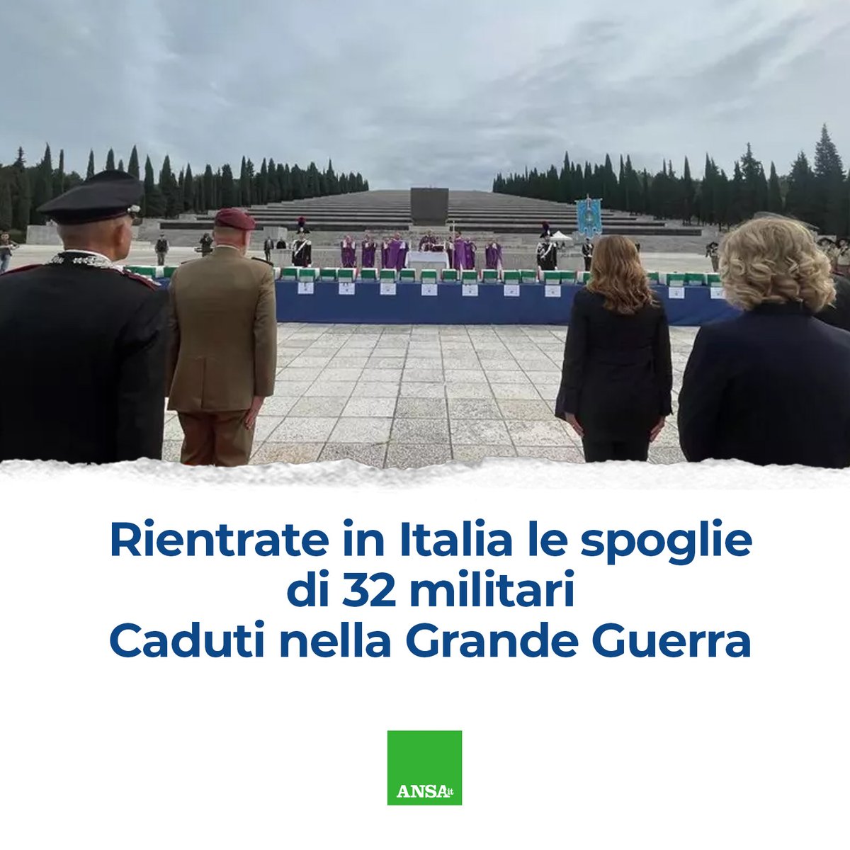 isabellarauti's tweet photo. Rientrate in Italia le spoglie di 32 militari Caduti nella Grande Guerra - @Agenzia_Ansa
⬇️
https://t.co/CoQnIQuSXV
@GuidoCrosetto @MinisteroDifesa @SM_Difesa @Esercito @ItalianAirForce @ItalianNavy @_Carabinieri_ @ComuneGorizia @regioneFVGit @ProvGorizia @ana_web
#Redipuglia #Difesa #AssociazioniCombattentistichedArma #Slovenia #Italia