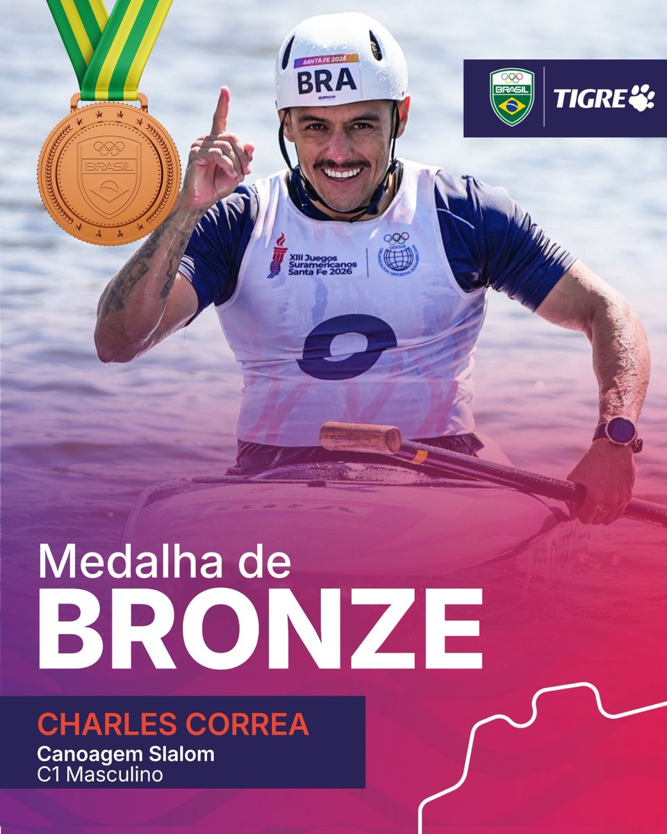 timebrasil's tweet photo. É PÓDIO NA CANOAGEM SLALOM! 🇧🇷🔥🥇🥈🥉

Nossos atletas da Canoagem Slalom deram um show e garantiram medalhas para o Time Brasil nos Jogos Sul-Americanos Santa Fé 2026!

Parabéns, brabos! 👏

📸 @rafaelreichert/COB

#TimeBrasilEmSantaFé #CanoagemSlalom #Tigre https://t.co/1m93KJcMna