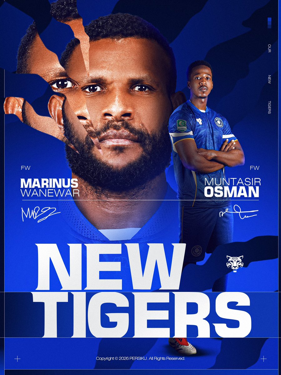PersikuOfficial's tweet photo. 𝗗𝘂𝗮 𝘁𝗮𝗿𝗶𝗻𝗴 𝗯𝗮𝗿𝘂, 𝘀𝗮𝘁𝘂 𝗶𝗱𝗲𝗻𝘁𝗶𝘁𝗮𝘀 𝗯𝗶𝗿𝘂.

𝐖𝐞𝐥𝐜𝐨𝐦𝐞, #24 Marinus Wanewar
&amp; #90 Muntasir Osman. 🐆🔵

#PersikuKudus
#COYMT https://t.co/vjAaLLWRa2
