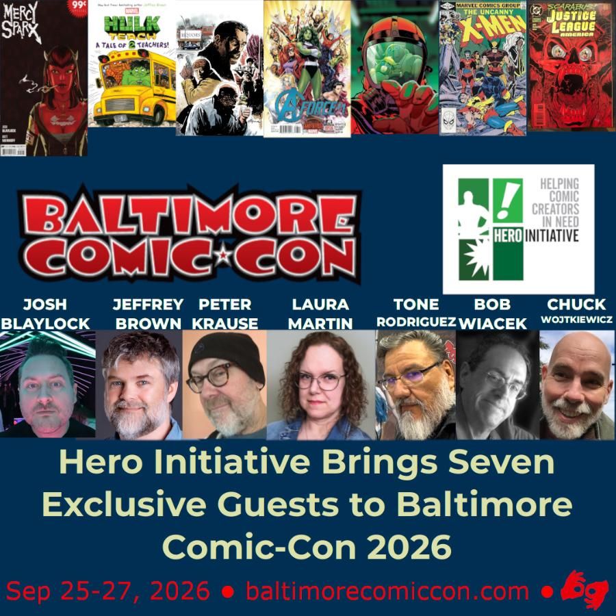 heroinitiative's tweet photo. Starts TOMORROW! Hero Initiative has seven (!) guests at one of comics' BEST events, the @baltimorecomic Con Sep. 25-27!

Come see @joshblaylock, Jeffrey Brown, Peter Krause, Laura Martin, @ToneRodriguez, Bob Wiacek, Chuk Wojtkiewicz! Tix and info: https://t.co/3jCBmf3uX3 https://t.co/gGwQxJsMeU