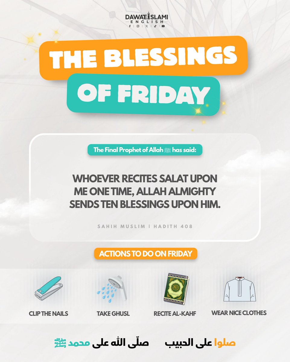 dawateislamieng's tweet photo. The blessings of Friday are upon us • Embrace this blessed day and make the most of its virtues ✨ https://t.co/wEJtzLFStU