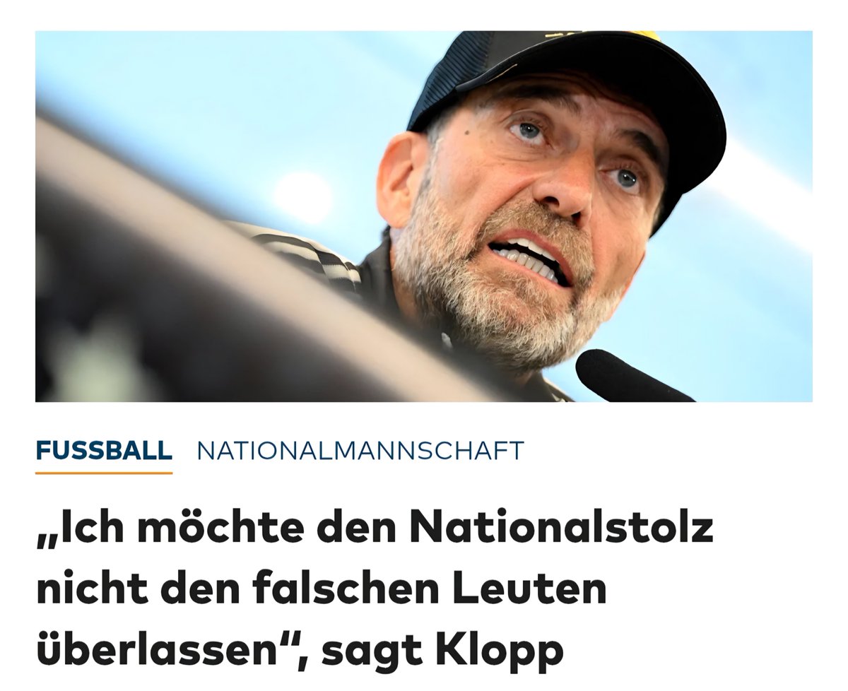 LilitThyra's tweet photo. Keine Ahnung, warum Klopp noch so gefeiert wird! Seit Corona ist der bei mir völlig unten durch!

2021 verglich er Impfverweigerung mit betrunkenem Autofahren. Ausserdem nannte er ungeimpfte Spieler eine „ständige Gefahr“ für das Team und er gab an, dass er künftig keine Ungeimpften mehr verpflichten will!

Das habe ich nicht vergessen und ihm auch nicht vergeben!
So einen kann ich als Bundestrainer nicht ernst nehmen!

Und jetzt erdreistet er sich auch noch zu bestimmen, welche Leute Nationalstolz haben dürfen und welche nicht! 😡