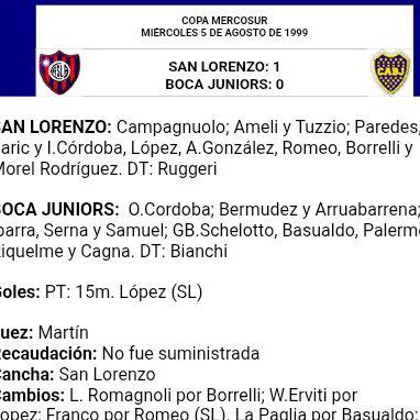 Roswiftgod's tweet photo. @SL_Positivo @CONMEBOL En 1999 San Lorenzo le hizo un gol con un tipo suspendido a Boca y nunca se anuló el partido como correspondía https://t.co/rufmzkqpoT