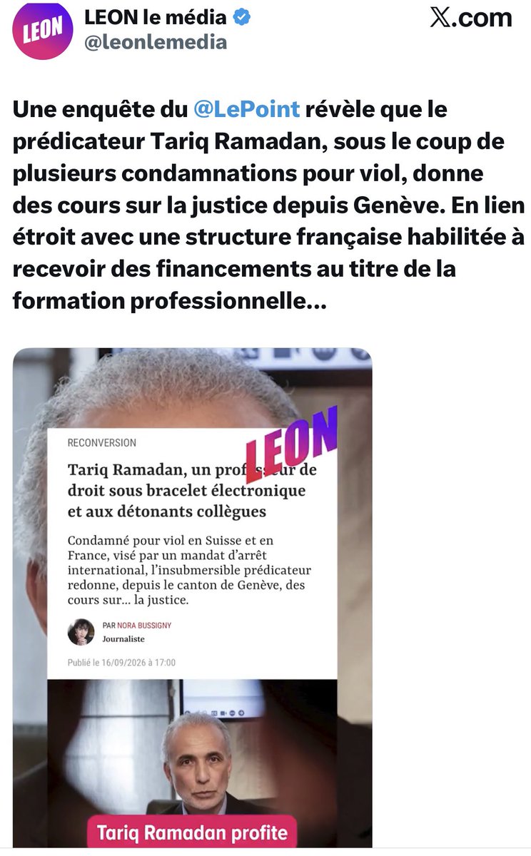 HendaAyari5's tweet photo. Je suis en colère.Vraiment en colère !😡 😡

En 2017, j’ai été la première femme en France à porter plainte contre Tariq Ramadan. À partir de ce jour-là, ma vie a basculé.J’ai été insultée, menacée, humiliée, traitée de menteuse.On a fouillé ma vie, mon passé, essayé de me salir et de me faire taire.J’ai tenu pendant toutes ces années et je sais ce que cela m’a coûté.

En mars dernier, Tariq Ramadan a été condamné en France à 18 ans de réclusion criminelle pour les viols de trois femmes. Il ne s’est pas présenté à son procès et un mandat d’arrêt a été délivré. En Suisse, sa condamnation pour viol et contrainte sexuelle à trois ans de prison,dont un an ferme, est désormais définitive.

Et aujourd’hui, j’apprends quoi ?

Que Tariq Ramadan donne tranquillement des cours sur la justice depuis Genève,alors c’est ça la justice ?!

En tant que victime, je suis révoltée, je regarde autour de moi et je me demande ou sont les grandes associations féministes ? Où sont celles et ceux qui répètent qu’il faut soutenir les victimes de violences sexuelles ?Où sont les indignations, les tribunes, les mobilisations ? Parce que moi, ce silence, je l’entends. Je l’ai entendu pendant toutes ces années où j’ai dû me battre, souvent très seule, pendant que certains détournaient les yeux car mon affaire dérangeait.

Il ne peut pas y avoir de bonnes et de mauvaises victimes. On ne défend pas une femme victime de viol uniquement quand son histoire correspond à ses combats politiques ou idéologiques. Quand l’homme condamné s’appelle Tariq Ramadan, petit-fils d’Hassan al-Banna, fondateur des Frères musulmans, est-ce que cela devient tout à coup plus compliqué de défendre les femmes ? Moi, je pose la question.

Je n’ai pas parlé en 2017 pour devenir un symbole. J’ai parlé parce que j’avais subi un viol, parce que je voulais que justice soit faite et parce que je refusais de me taire.
Aujourd’hui, ce qui me révolte, c’est aussi de voir à quel point certaines indignations sont sélectives. Où sont celles qui parlent de sororité ? Où sont celles qui disent croire et soutenir les victimes ? Pourquoi ce silence ?

Tariq Ramadan est toujours protégé grâce a son réseau et un système puissant. Condamné pour viol, il continue son business, ses formations et son influence islamiste sur les réseaux sociaux depuis Genève. 

Fanny Bauer-Motti, sa maîtresse et l’un de ses soutiens les plus fidèles, pilote aujourd’hui le Centre Chifa,  j’ai eu accès au dossier judiciaire et j’ai vu de mes yeux les éléments concernant leur relation. Des lettres et une centaine de photos pornographiques d’elle ont été retrouvées dans le PC de son gourou. Elle a été la principale initiatrice de la campagne de persécution des plaignantes durant neuf ans. Elle n’a aucune limite, des plaintes ont été déposées contre cette femme qui se sent toute puissante et qui se croit tout permis parce qu’elle bénéficie du soutien de son amant gourou, Tariq Ramadan et de certains réseaux du Qatar. C’est ce qui lui a permis de s’enrichir considérablement.

Ces gens agissent comme une véritable mafia et ont fait de l’islam leur Business, maintenant, ils organisent des cours sur la justice. Il fallait oser ! s’il existe des financements publics français ou Suisse bénéficiant à ces activités, cela doit être mis au grand jour. Il faut aussi mettre en lumière le système qui lui permet de continuer, ceux qui le soutiennent, ceux qui travaillent avec lui, lui donnent une tribune et ceux qui financent ses activités.

Nous, les victimes, avons payé pendant des années le prix d’avoir parlé. Lui continue son business et ça propagande islamiste, entouré de ses soutiens et se permet aujourd’hui de donner des leçons de justice.

C’est une gifle pour les victimes et je refuse de me taire devant ça. La place du violeur Tariq Ramadan est en prison ! Il serait temps que justice soit faite jusqu’au bout une bonne fois pour toute ! Je dénoncerai un par un tous ceux qui protègent ce violeur, en particulier à Genève.

Henda Ayari