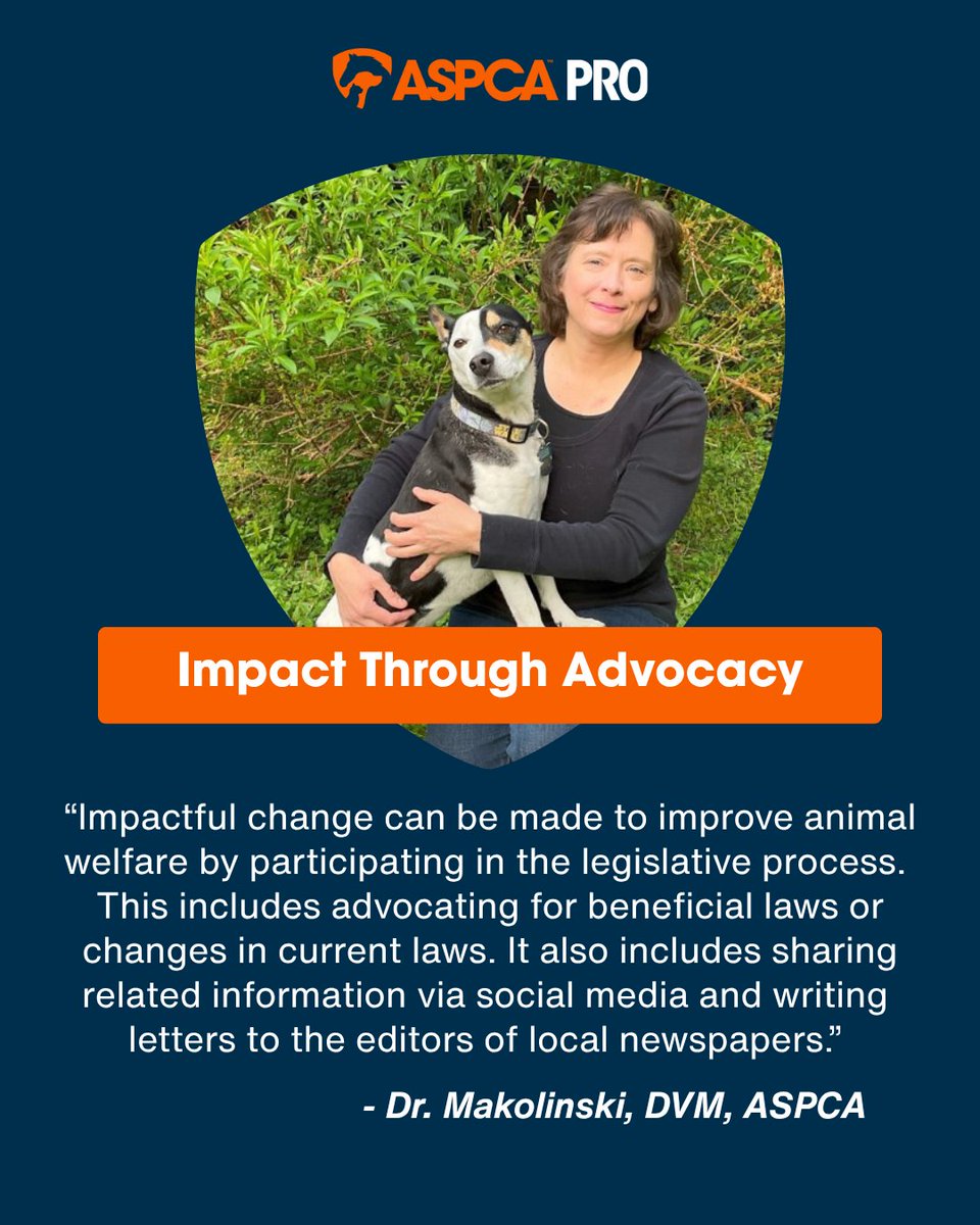 ASPCAPro's tweet photo. Members of the ASPCA Veterinary Engagement Team (VET) use their expertise to help shape animal welfare policy. Check out Dr. Makolinski's experience and how she advocates for animals. Working together, we save more lives. That is #TheRescueEffect. https://t.co/IrsWjPkXcn https://t.co/sU3LNFwQ59