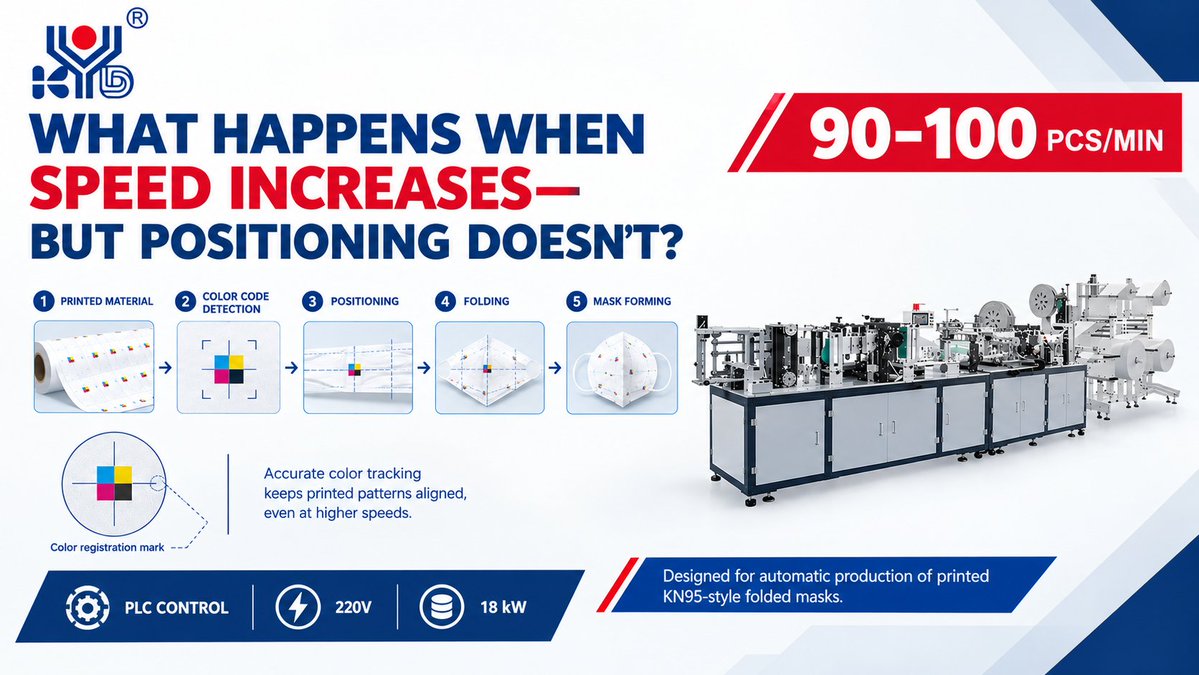 KYD_Precision's tweet photo. What happens when speed goes up but positioning doesn't?
Printed fabric needs some points of reference. Color-coded tracking helps to follow them.
KYD-MD024C 90-100 pcs/min | PLC
Would you prefer speed or position control?
#Mask #Automation https://t.co/YRCtrtG0BE