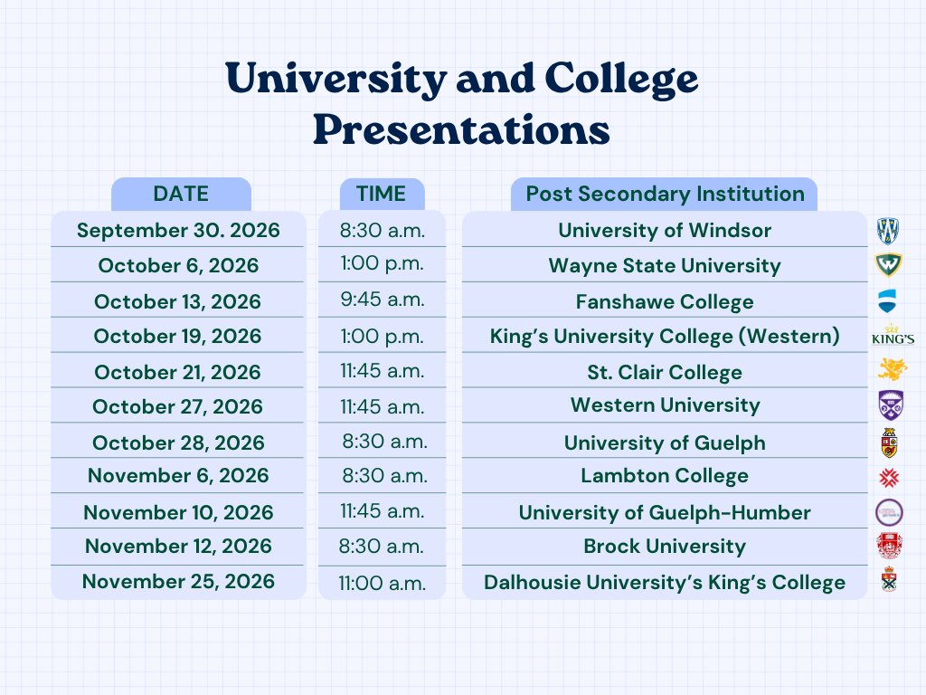 CardinalCarter's tweet photo. Cardinal Carter is proud to host the following post-secondary institutions that will be presenting their programming to our potential graduates. Dates have been updated since our original post. https://t.co/WgtjaeTQjc