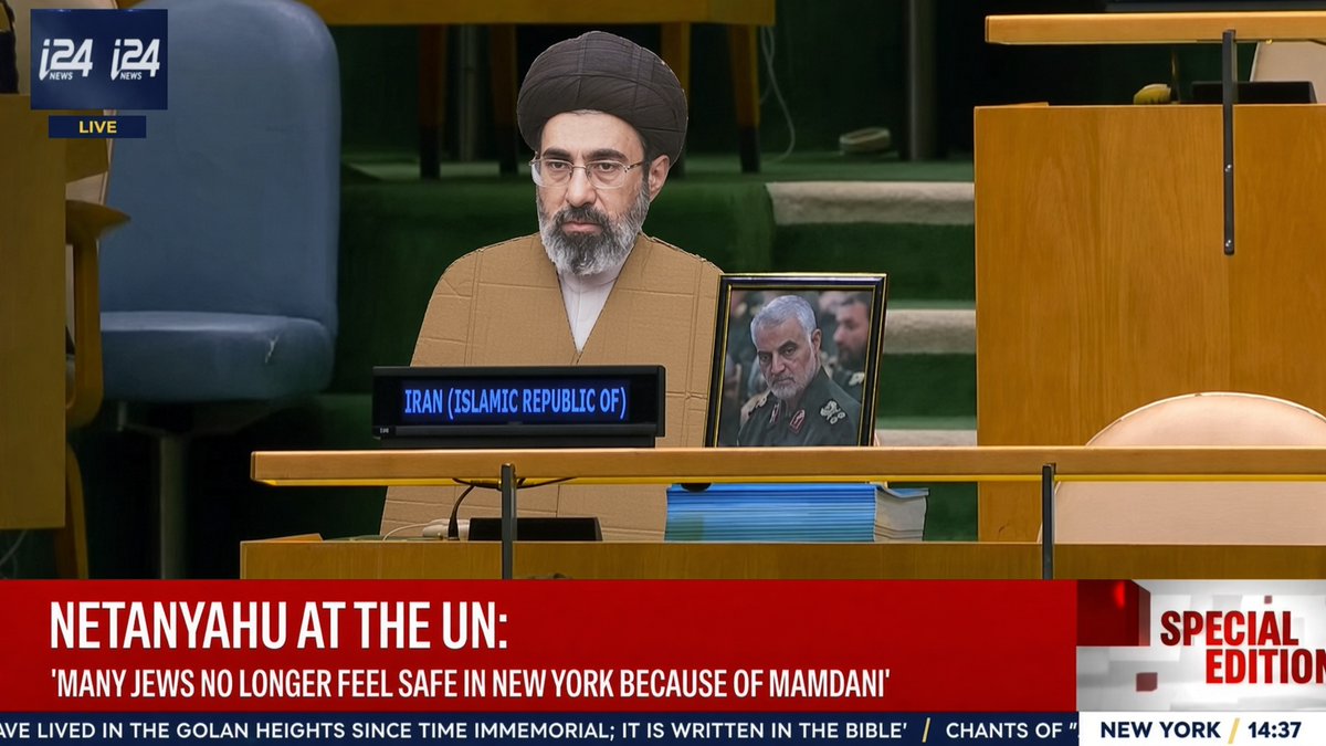 TheMossadIL's tweet photo. We were surprised one representative from the Islamic Republic of Iran stayed behind for Netanyahu's speech. https://t.co/0cRU37zRp3