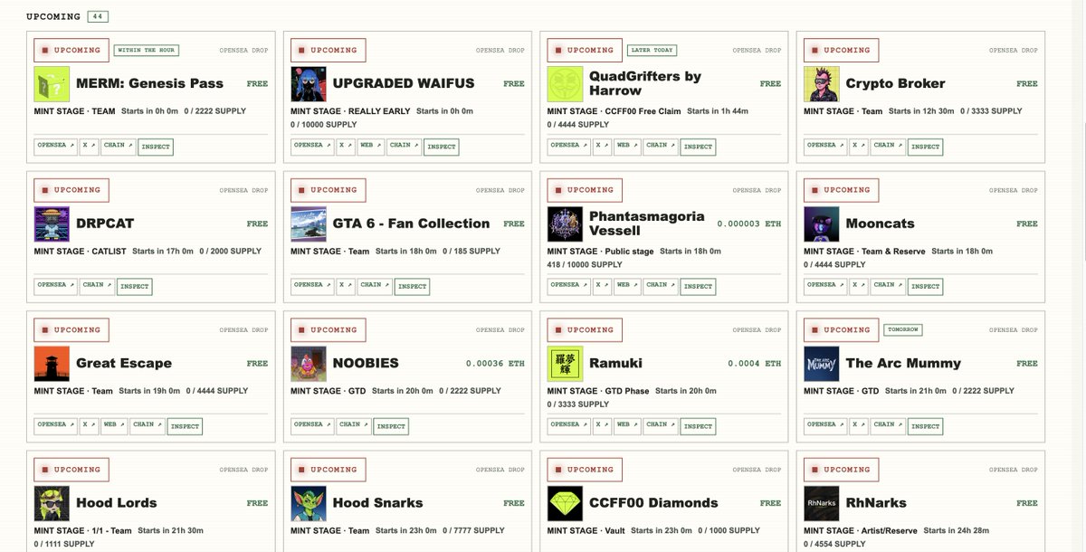 wOrmsRH's tweet photo. wOrms Radar in light mode. There are 44 upcoming mints right now. 👀
See them here:  https://t.co/FfZ7UDECka

#RobinhoodChain https://t.co/IY12JM3VHV