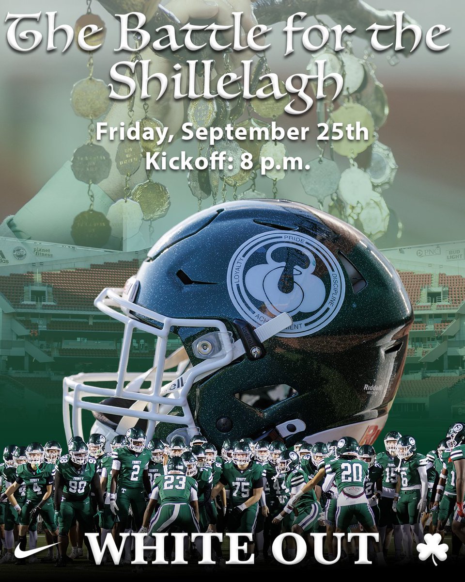 GoRocks's tweet photo. The Battle for the Shillelagh! The Trinity vs. St. X varsity football game is Fri., 9/25 at L&amp;N Federal Credit Union Stadium. Kickoff is scheduled for 8pm, parking opens at 5pm &amp; gates open at 6:30pm. GO ROCKS! Visit our website for more details! https://t.co/vn5dqDtGvf