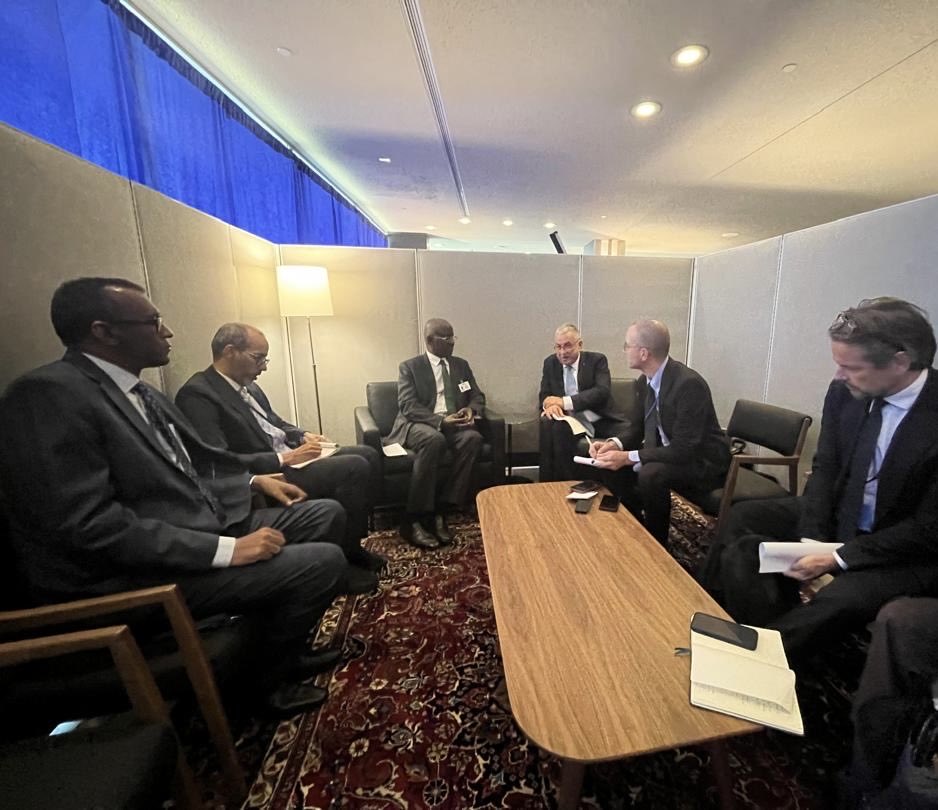MS_Merzoug's tweet photo. On the margins of the 81st session of the United Nations General Assembly, I met with H.E. Mr. Jozef Síkela, European Commissioner for International Partnerships.
Our discussions focused on the cooperation and partnership relations between Mauritania and the European Union, as well as ways to further strengthen and develop them in pursuit of our shared interests.
We also exchanged views on a number of issues of common interest.
H.E. Mr. Síkela reaffirmed the European Union’s commitment to strengthening and expanding the scope of cooperation with Mauritania, and reiterated its commitment to financing and implementing the high-voltage electricity transmission line project linking Nouakchott and Néma within the established timeframe.