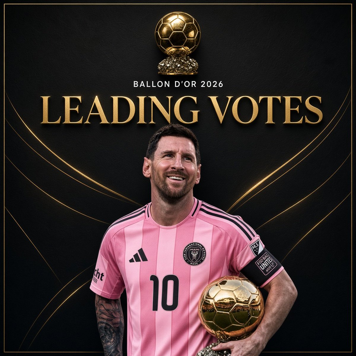 Crackbol10's tweet photo. 🚨🚨🚨 Lionel Messi ahora lidera las votaciones a 4 días del final del período de votación del Balón de Oro 2026 ✅

info: @psg__chief https://t.co/y91eCbjssH